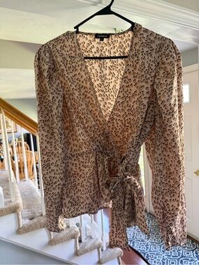 Express Women's Tan Leopard-Print Wrap Blouse